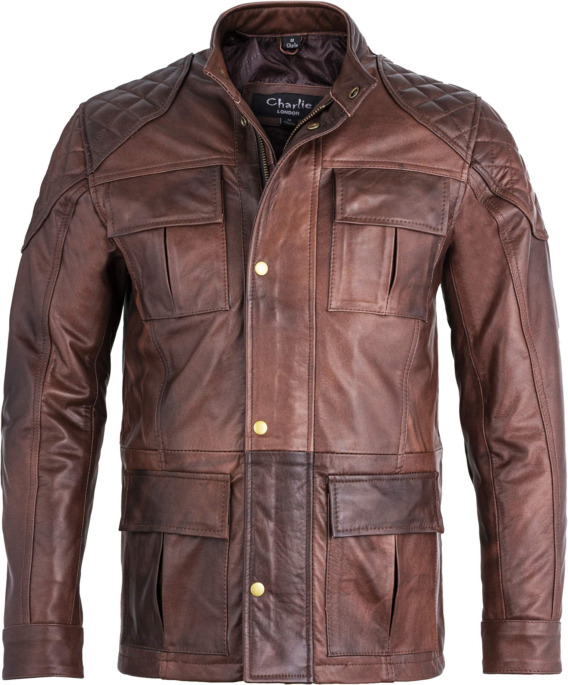 Mens Soft Brown Leather Biker Long Jacket - Three Quarter Brontes Real Leather Jacket for Men - Perfect Choice of Mens Leather Jackets for Smart Casual Wear.