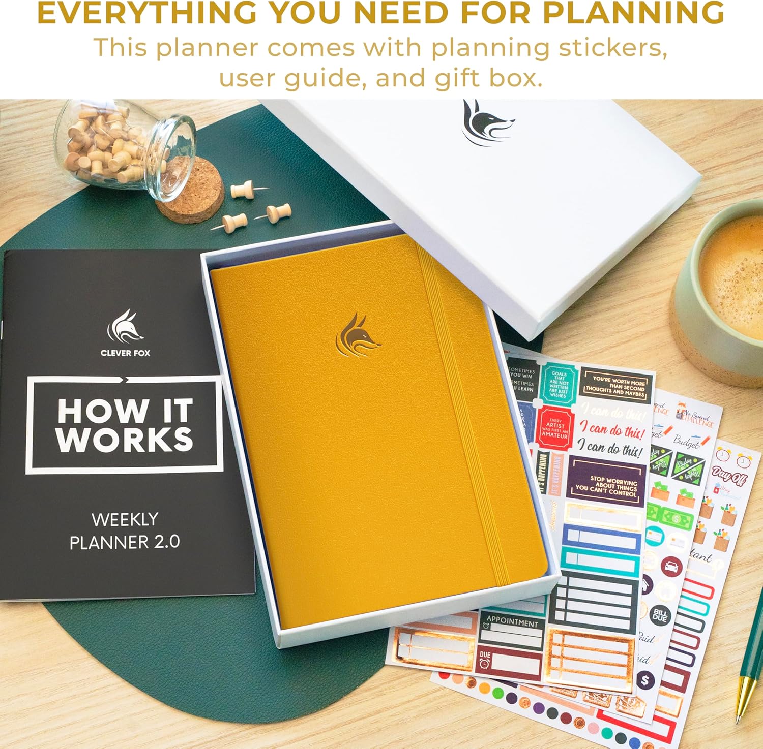 Clever Fox Planner 2nd Edition Dated Jan 2026-Jan 2027 – Colorful Weekly & Monthly Goal Setting Planner, Habit Trackers, Time Management and Productivity Organizer, Gratitude Journal, A5, Amber Yellow