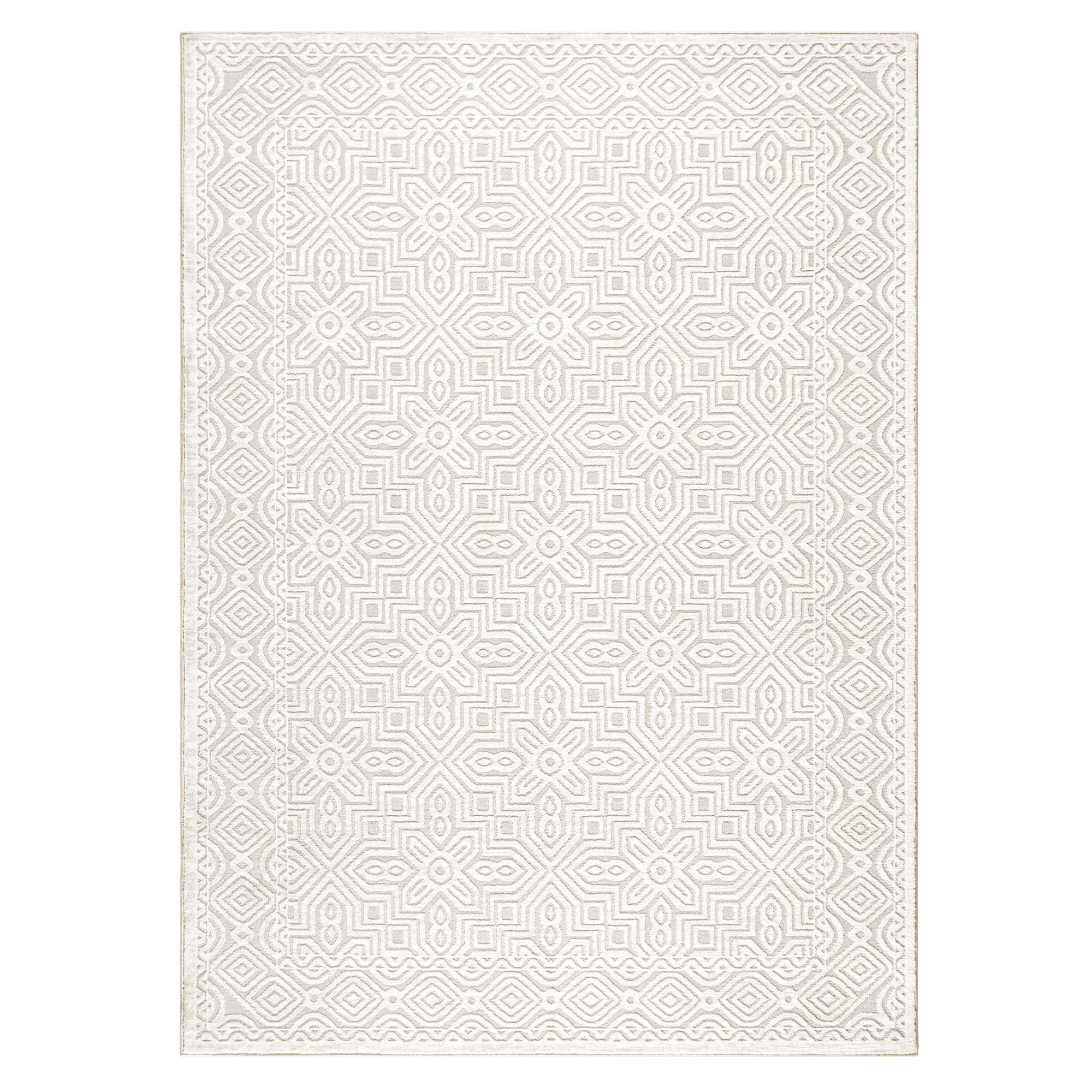 TOWN & COUNTRY LUXE Maya Medallion Tile Neutral Indoor Area Rug with High-Low Texture, Ivory/Greige, 5'2"x7'2"