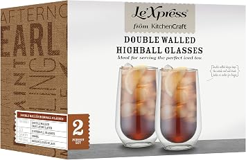 KitchenCraft LeXpress Double Walled Insulated Highball Glasses, 380 ml, Set of 2