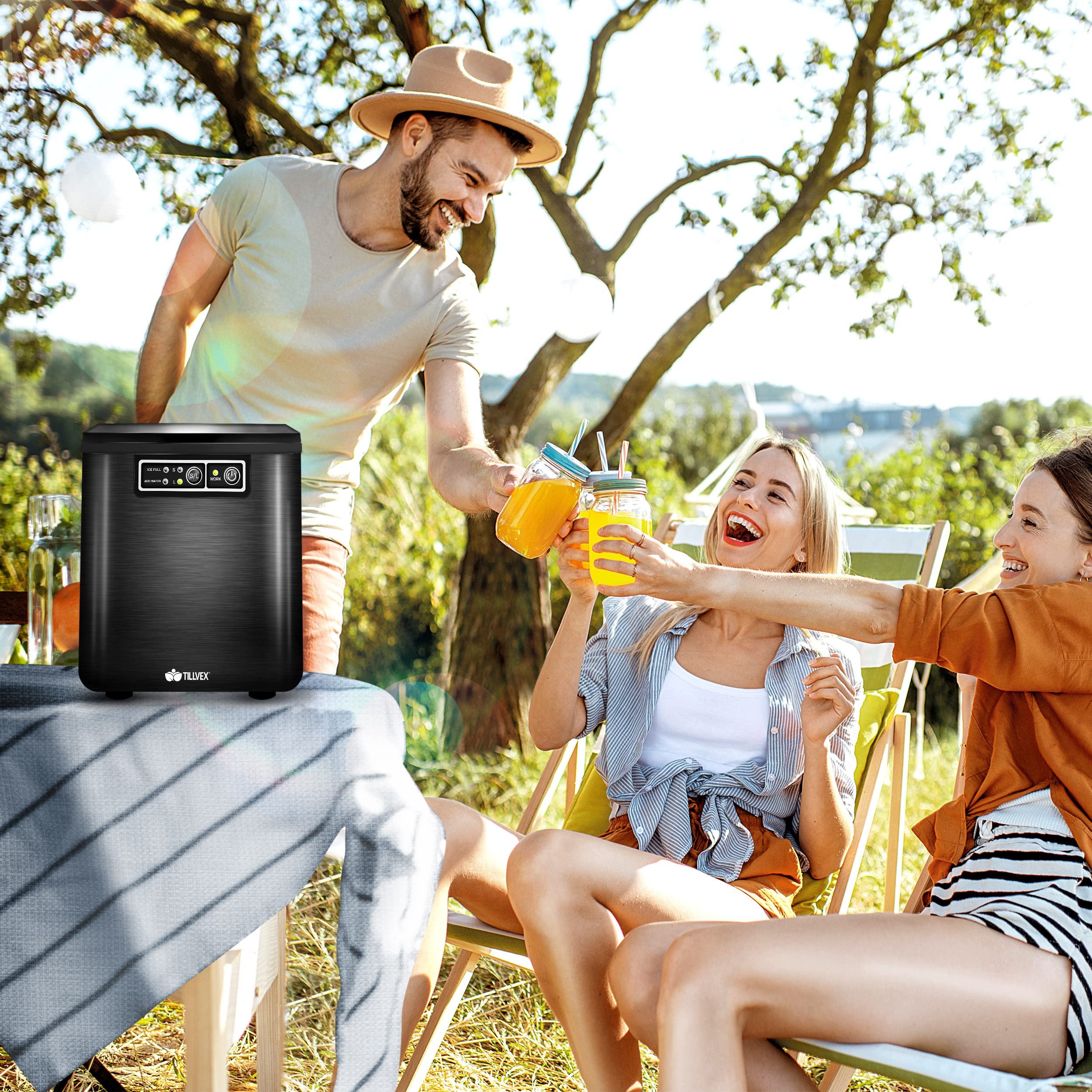 tillvex Machine à glaçons en inox 12 kg - 24 h | Préparation de glaçons réservoir 2,2 litres | Ice Maker écran LED et nettoyage automatique | 2 tailles de glaçons
