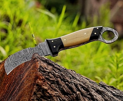 Miniatura 32 de Cuchillo de acero hecho a mano con funda de cuero, cuchillo utilitario resistente, cuchillo de electricista para desollar alambre para profesional