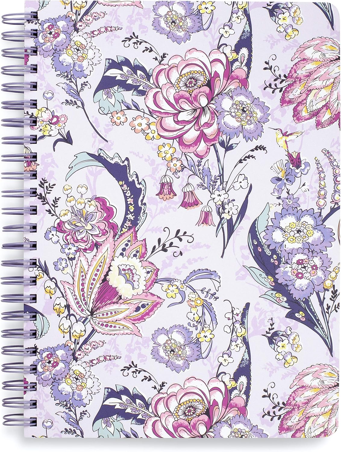 Vera Bradley Pink/Purple Floral Mini Spiral Notebook, College Ruled Paper, 8.25" x 6.25" with Pocket and 160 Lined Pages, Hummingbird Park