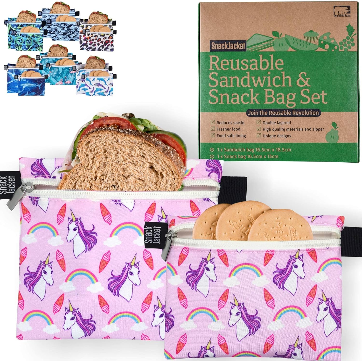 Reusable Sandwich Bags & Snack Bags by SnackJacket Set of 2