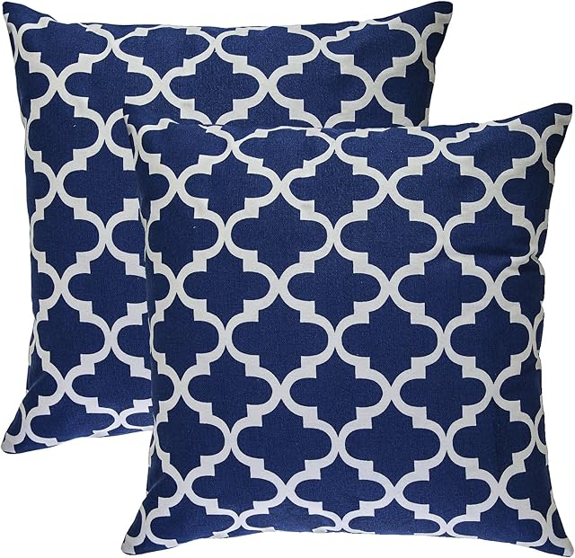 TreeWool (2 Pack) Cushion Covers Trellis Accent in Cotton Canvas (45 x 45 cm, Navy Blue)
