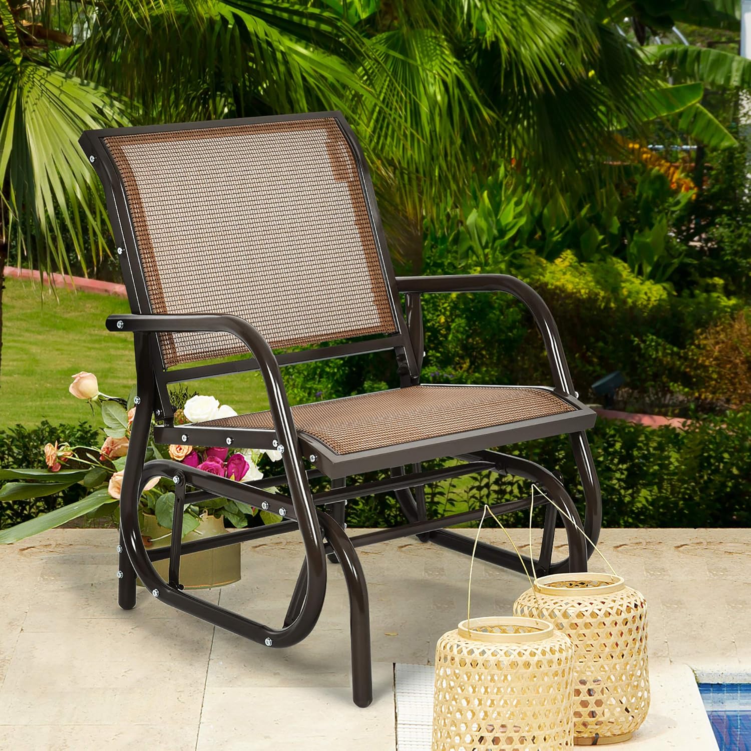 DORTALA Swing Glider Chair, Outdoor Rocking Chair w/Study Metal Frame