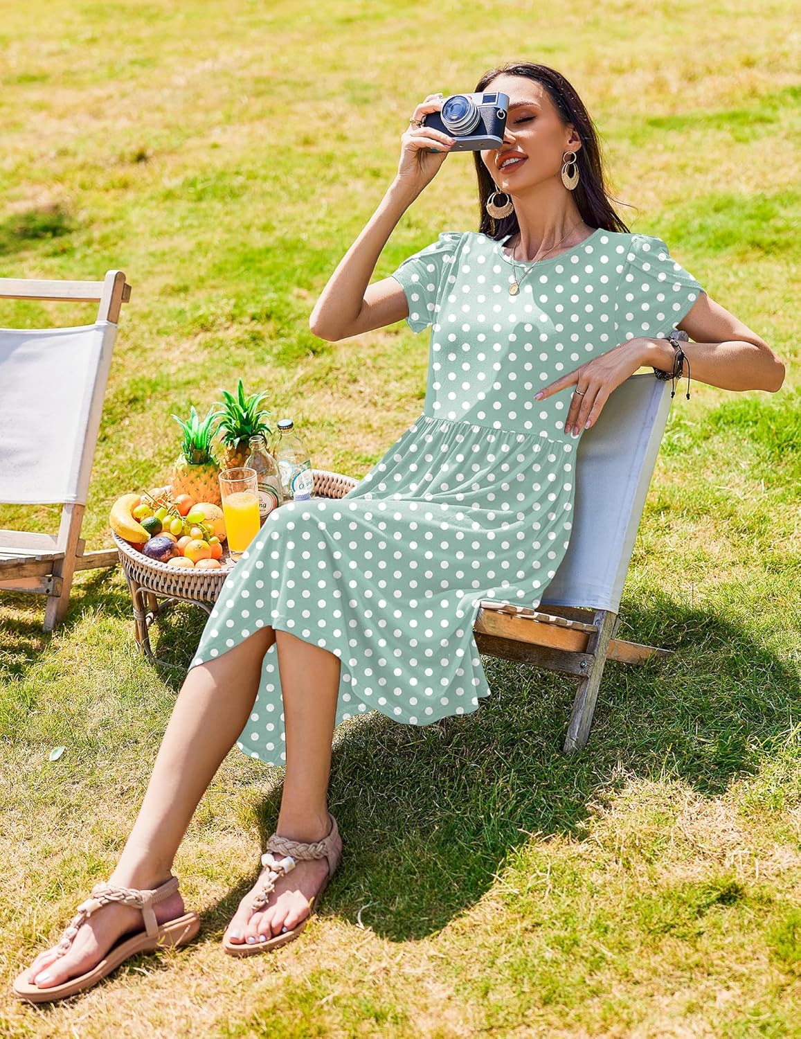 Zeagoo Women Summer Short Sleeve Midi Dress with Pockets Casual Aline Flowy Tshirt Dress Floral Vocation Beach Sundress - Image 6