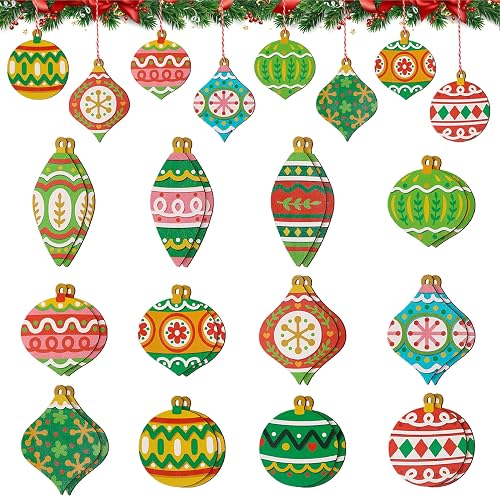 24 PCS Wooden Christmas Ornaments, 12 Styles Printed Christmas Tree