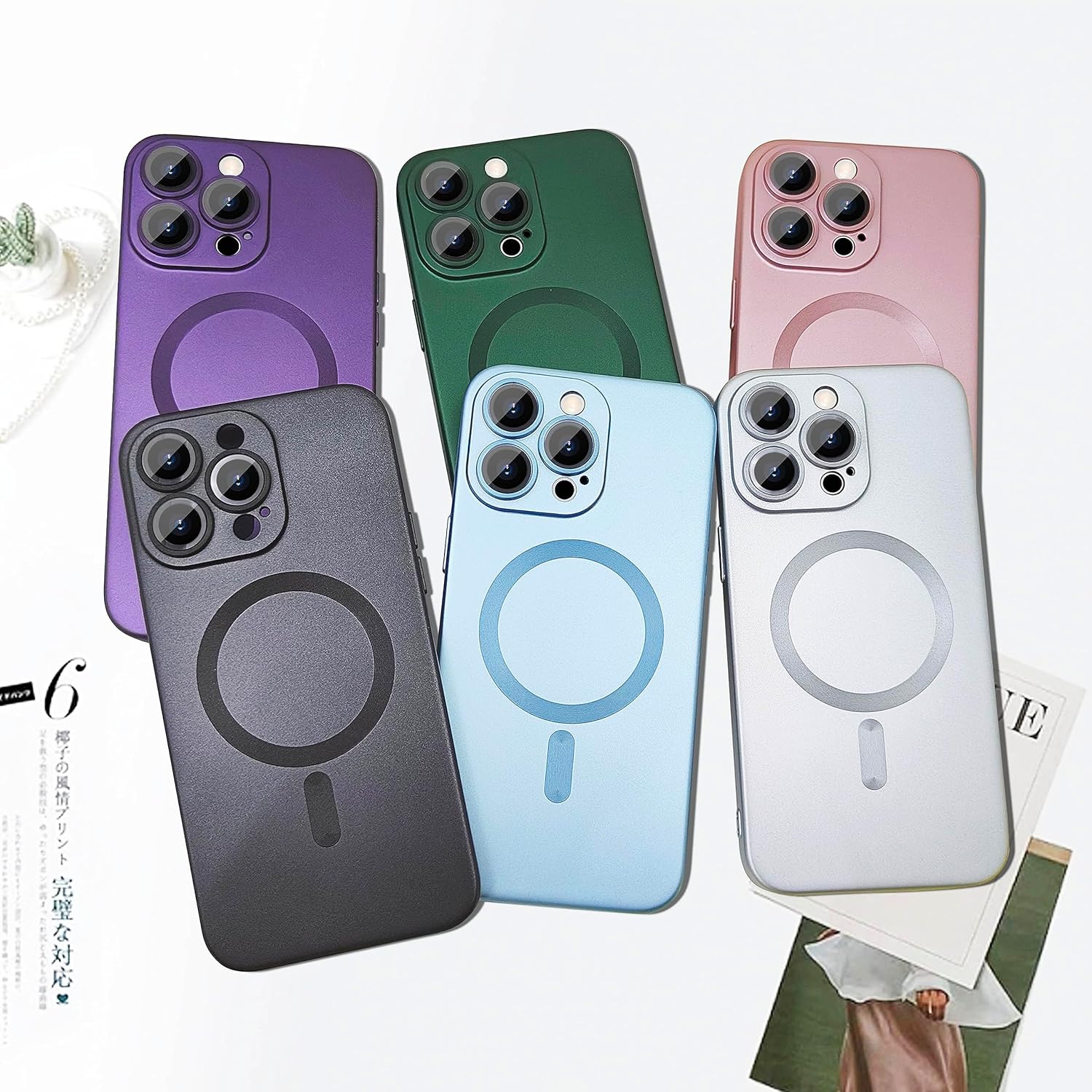 Magnetic case for iPhone 13 Pro Max Phone Case for Women, Matte Luxury Soft Metallic Luster Design with Camera Lens Protector, Compatible with Magsafe Case for iPhone 13 Pro Max 6.7"-Green - Image 6