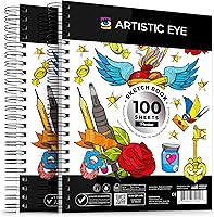ARTISTICEYE 9x12 Premium Sketchbook Set of 2 - 100 Sheets Each, Spiral Bound 68lb Acid-Free Paper for Drawing & Sketching Kids Adults