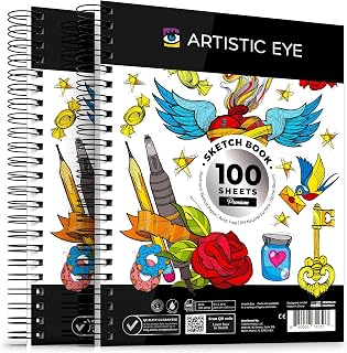 ARTISTICEYE 9x12 Premium Sketchbook Set of 2 - 100 Sheets Each, Spiral Bound 68lb Acid-Free Paper for Drawing & Sketching Kids Adults