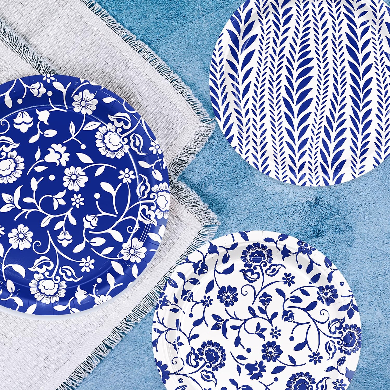 48pcs Blue and White Paper Plates Blue Floral Plates 7 Inch & 9 Inch image 5