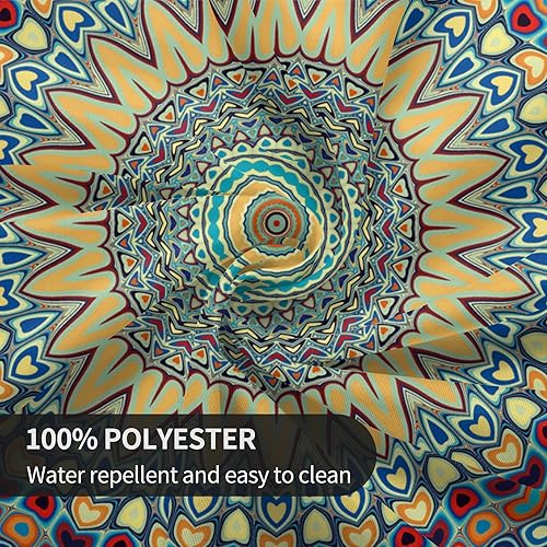 Miniatura 3 de Mantel redondo bohemio de 60 pulgadas, mantel circular bohemio, resistente a las manchas, repelente al agua y sin arrugas, colorido mantel