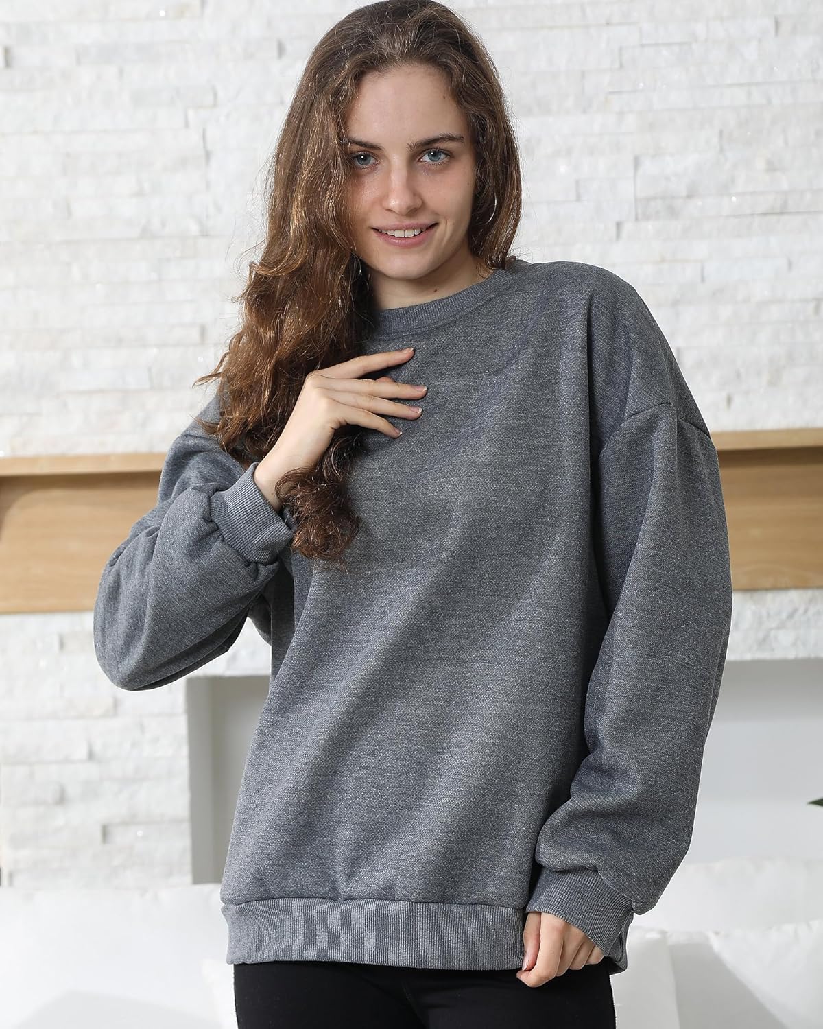 2 Pack Women's Sherpa Lined Sweatshirts Crewneck Fleece Pullover Long Sleeve Tops Winter Soft Sweatshirts no hood - Image 3