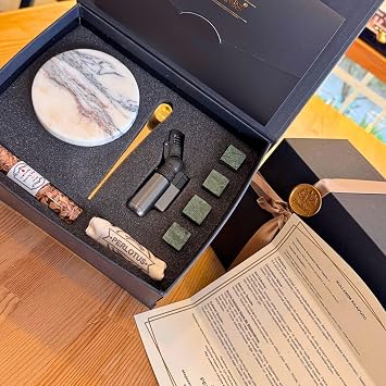 Perlotus Mermer Viski Tütsüleme Aparatı Premium Hediye Kutulu Çakmak, Soğutma Taşları Talaş Seti Menekşe