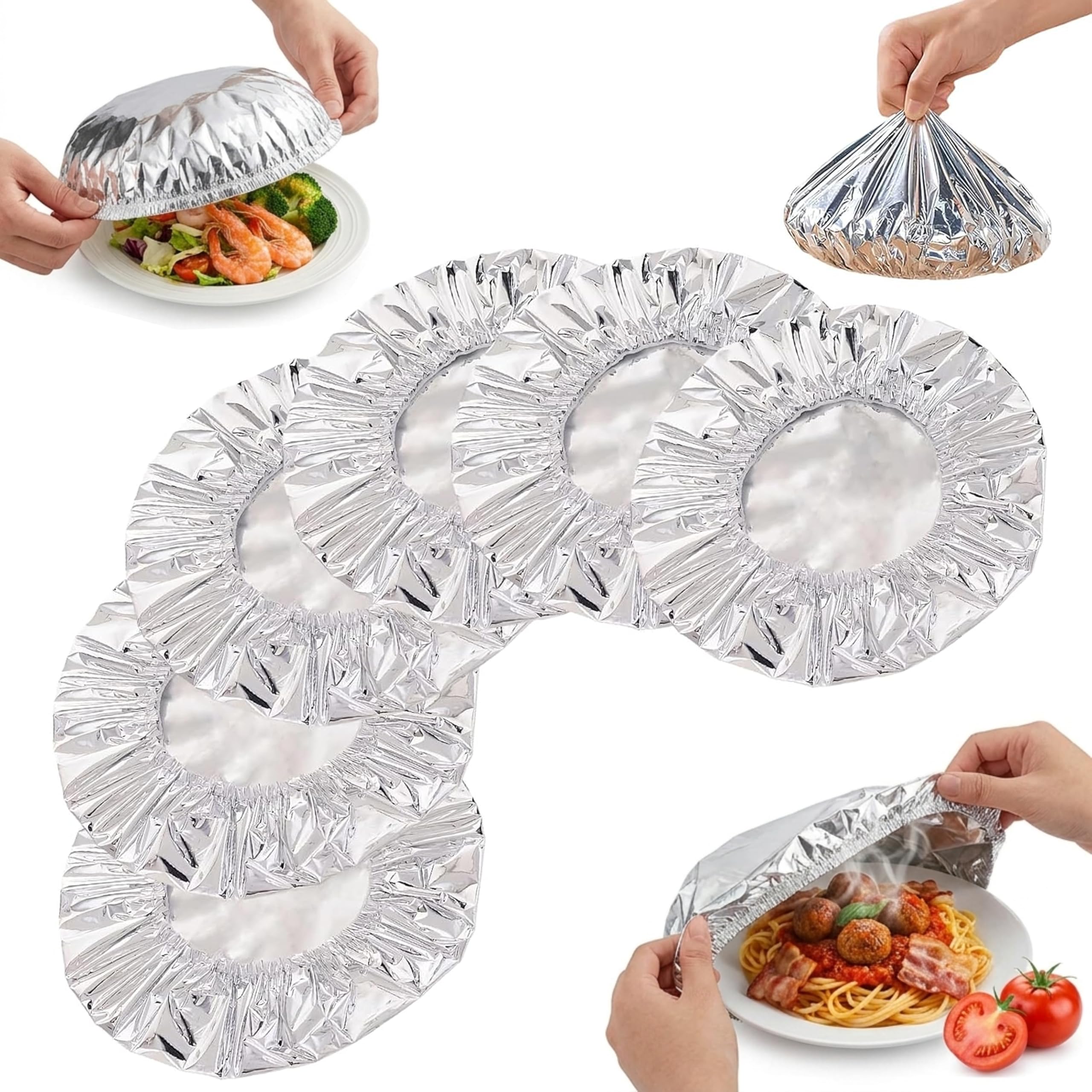 JIEBAO 100 Stück Isolierabdeckung aus Aluminiumfolie, Wiederverwendbare Frischhaltefolie, Elastische Frischhaltefolie mit Gummizug, Hitzebeständig Frischhaltefolie für Küche Restaurants