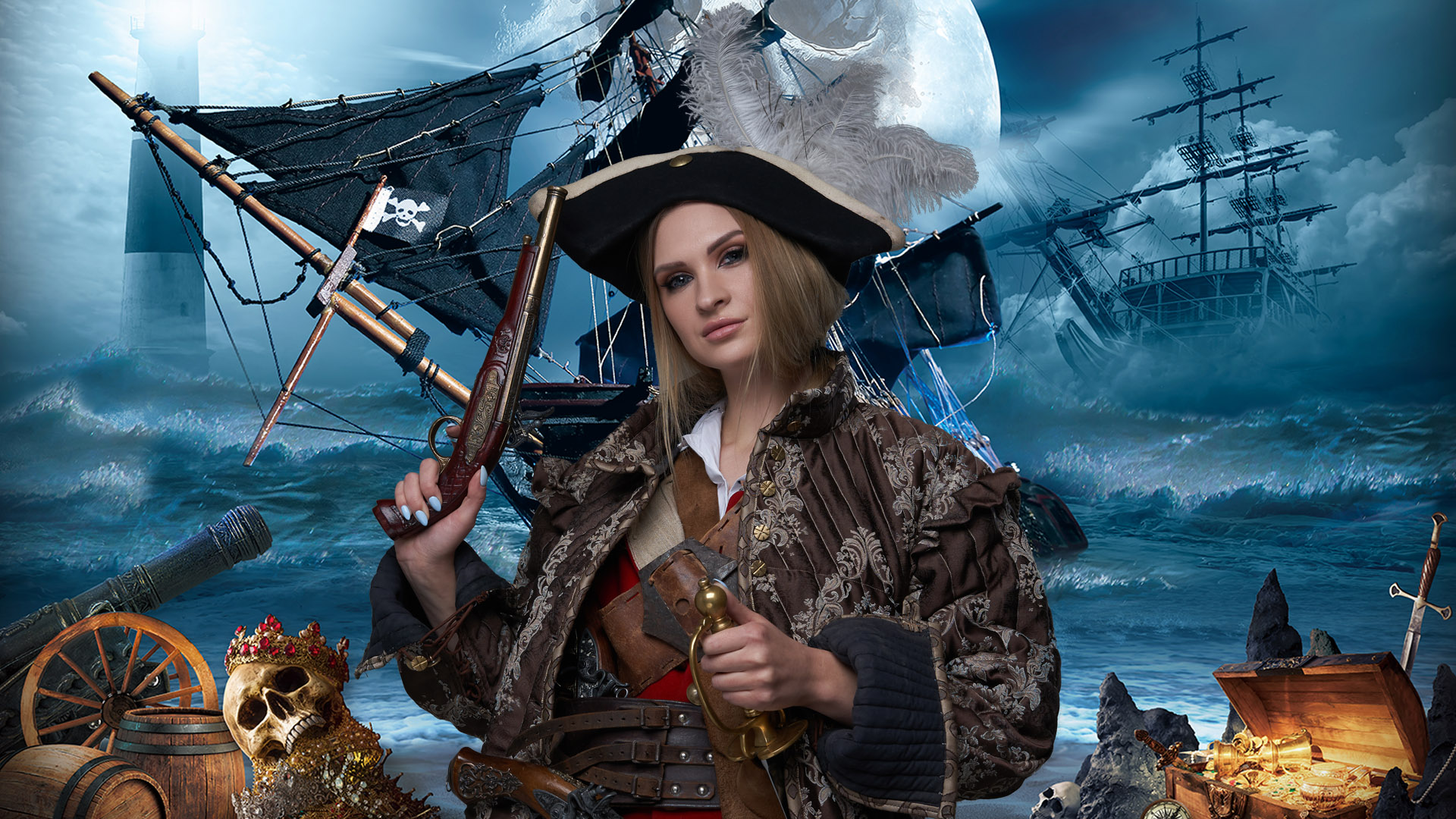 UMURILXY Fotohintergrund – 3x2,4 M, Piratenschiff-Motiv, Aus Polyester, Für Halloween & Partys