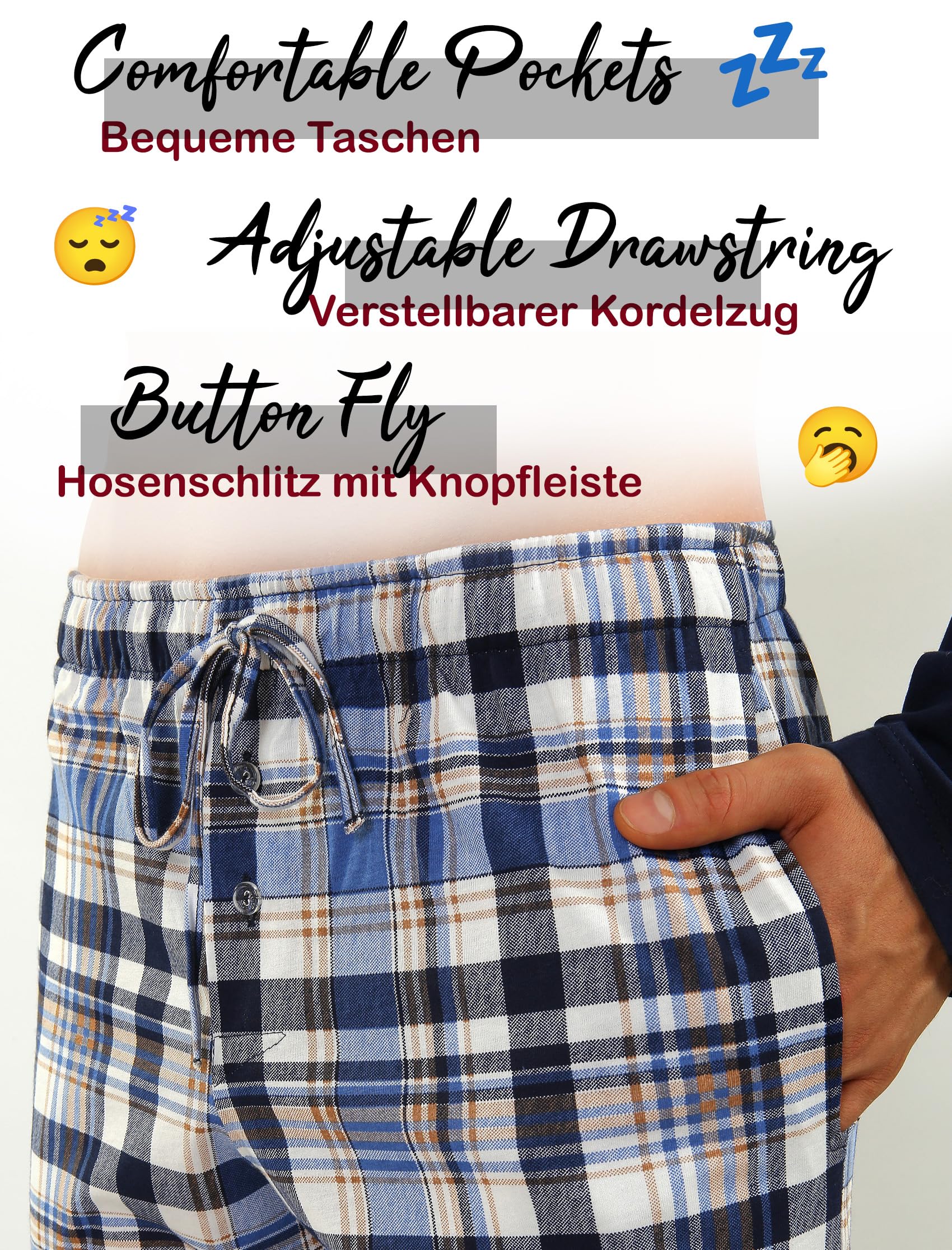 sesto senso Pigiama Uomo Cotone Lungo 100% Cotone Biancheria Invernale da Notte Pigiami Due Pezzi Lingerie Maniche Lunghe Pantaloni Lunghi