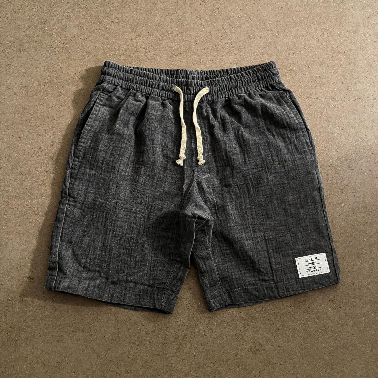 Men's Casual Shorts Summer Beach Solid Color Elastic Waist Drawstring Knee Length Streetwear Shorts (Black,3X-Large)