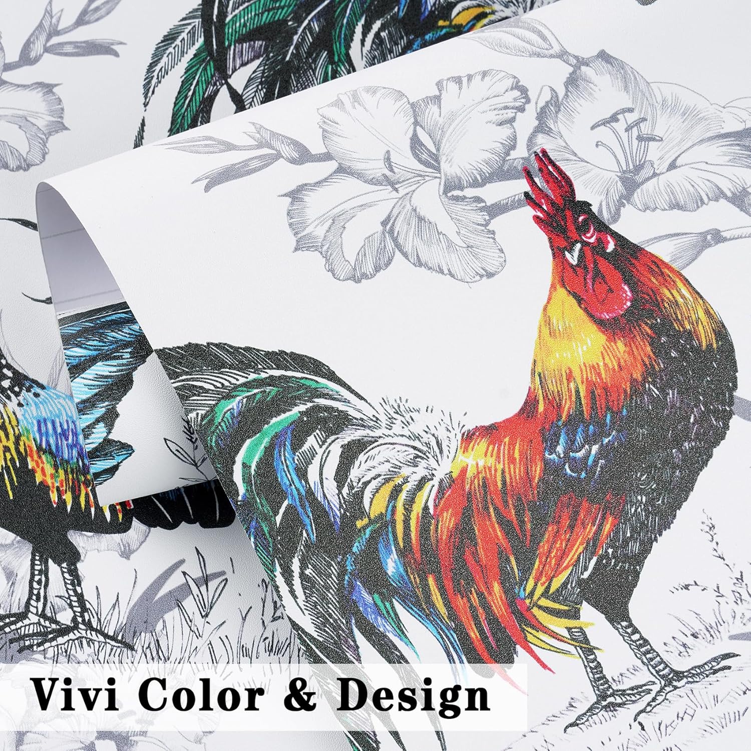 ReWallpaper 17.5in×23ft Peel and Stick Farm Animal Wallpaper Self Adhesive Rooster Chicken Cook Wallpaper for Farmhouse Bathroom Waterproof Contact Paper Kitchen Cabinet Laundry Room Decoration Indoor