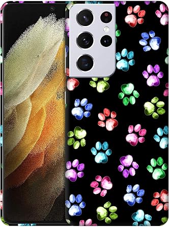 GlamCase for Samsung Galaxy S21 Ultra, Samsung S21 Ultra Case - Dog Cat Paw Watercolour Print Printed Sleek Cute Plastic Protective Designer Back Phone Case/Cover for Galaxy S21 Ultra.