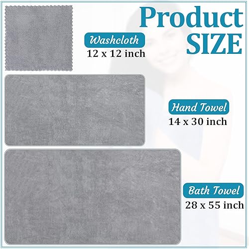 Miniatura 2 de Moukeren Juego de 18 toallas de baño de microfibra, 6 toallas de baño, 6 toallas de mano, 6 toallas pequeñas, terciopelo coral suave, altamente