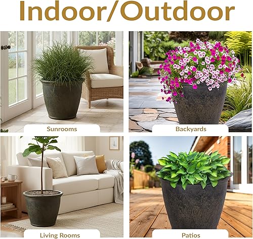 Miniatura 6 de Sunnydaze Anjelica - Maceta grande de plástico para plantas de 24 pulgadas, maceta redonda de poliresina de doble pared para exteriores y porche con
