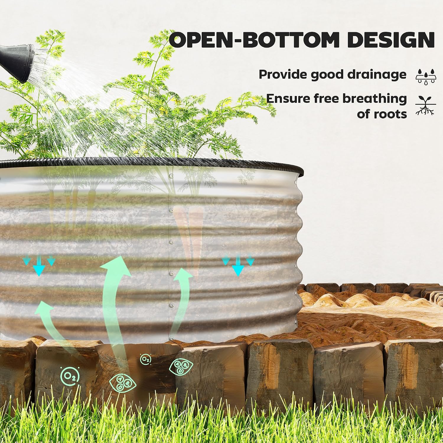 Outsunny Galvanized Raised Garden Bed Set of 2, Planters for Outdoor Plants with Safety Edging, Easy-to-Assemble Stock Tanks for Growing Flowers, Herbs and Vegetables, 3' x 3' x 1.4', Silver