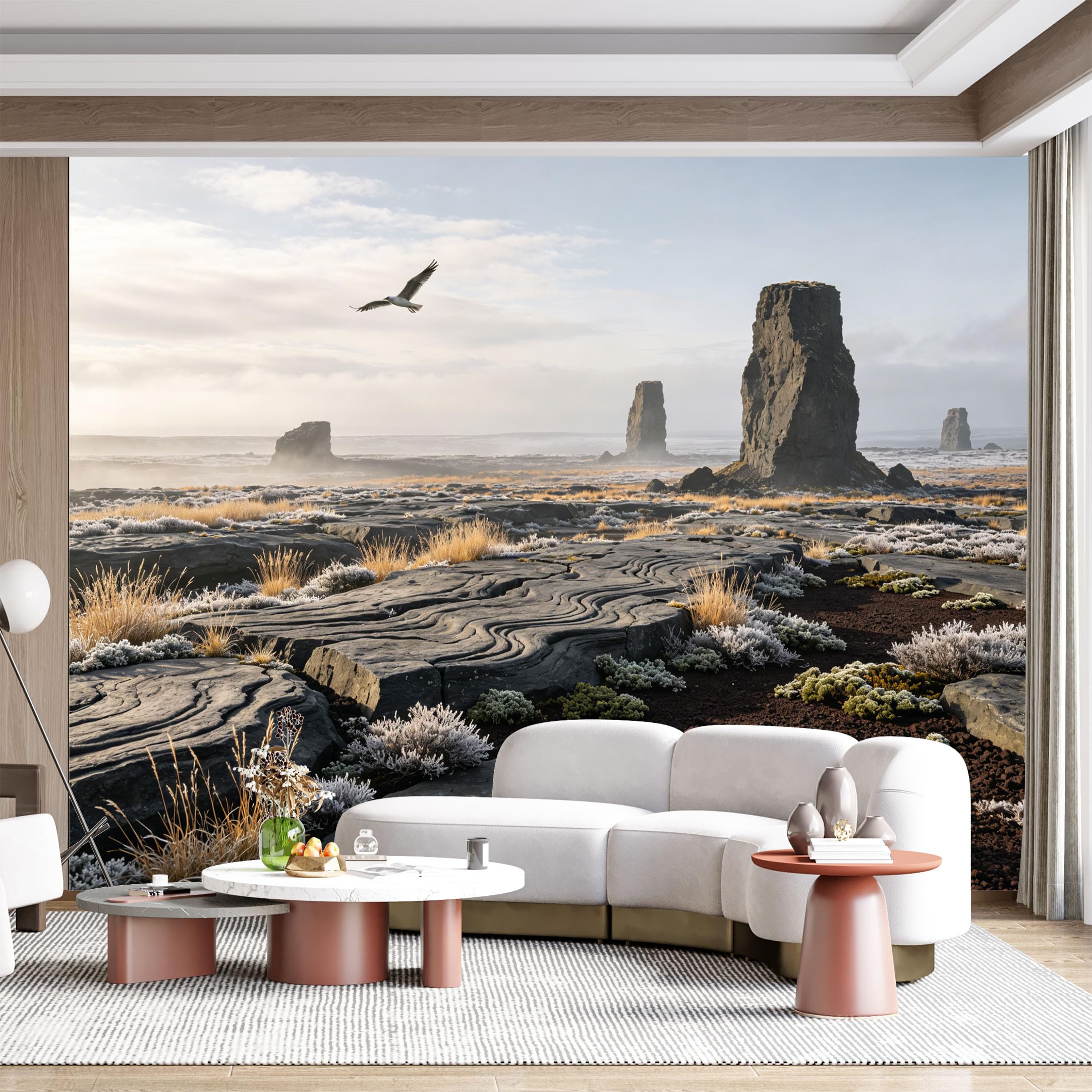 Custom Size Wall Mural Rugged Coastal Landscape Seagull Flying Panoramic Seascape SelfAdhesive Wall Fabric Removable for Home Office Decor