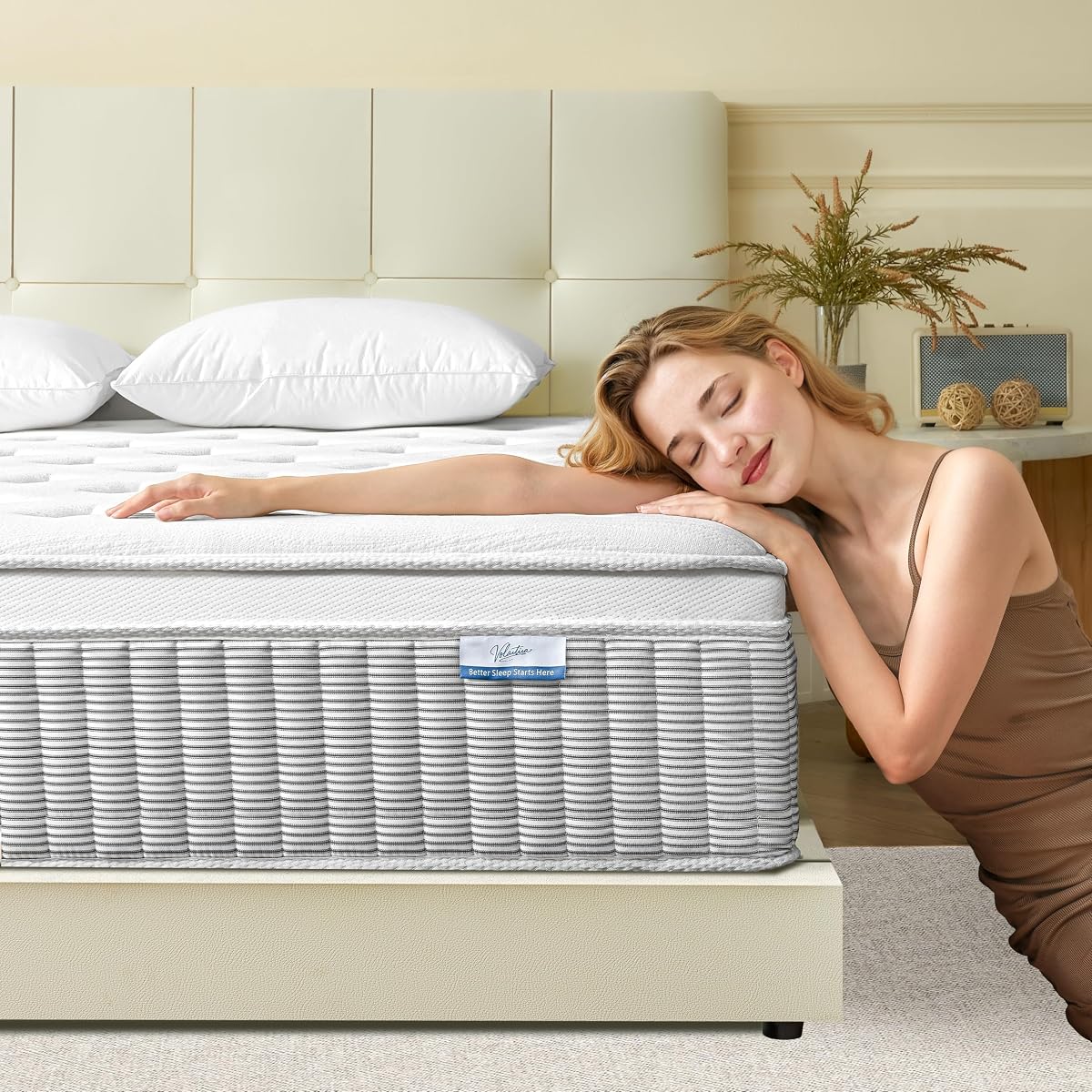 12 Inch Queen Mattress,Medium Firm Hybrid with Memory Foam& Individually Wrapped Pocket Coils for Support,CertiPUR-US Certified,Pressure Relief, Motion Isolation