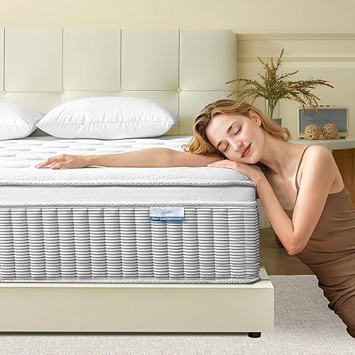 12 Inch Queen Mattress,Medium Firm Hybrid with Memory Foam& Individually Wrapped Pocket Coils for Support,CertiPUR-US Certified,Pressure Relief, Motion Isolation