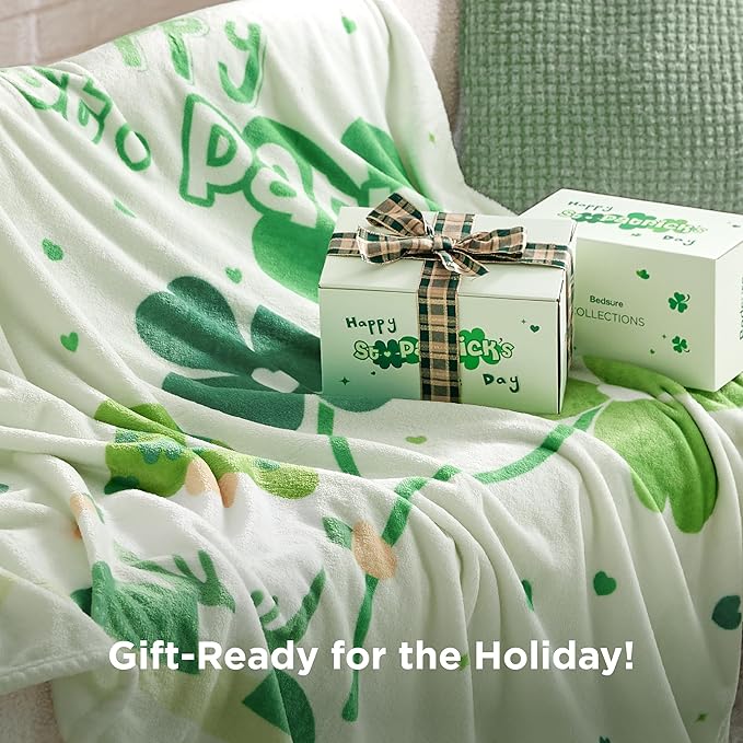 Lucky St. Patrick's Day Throw Blanket | Cozy Green Clover Shamrock Design