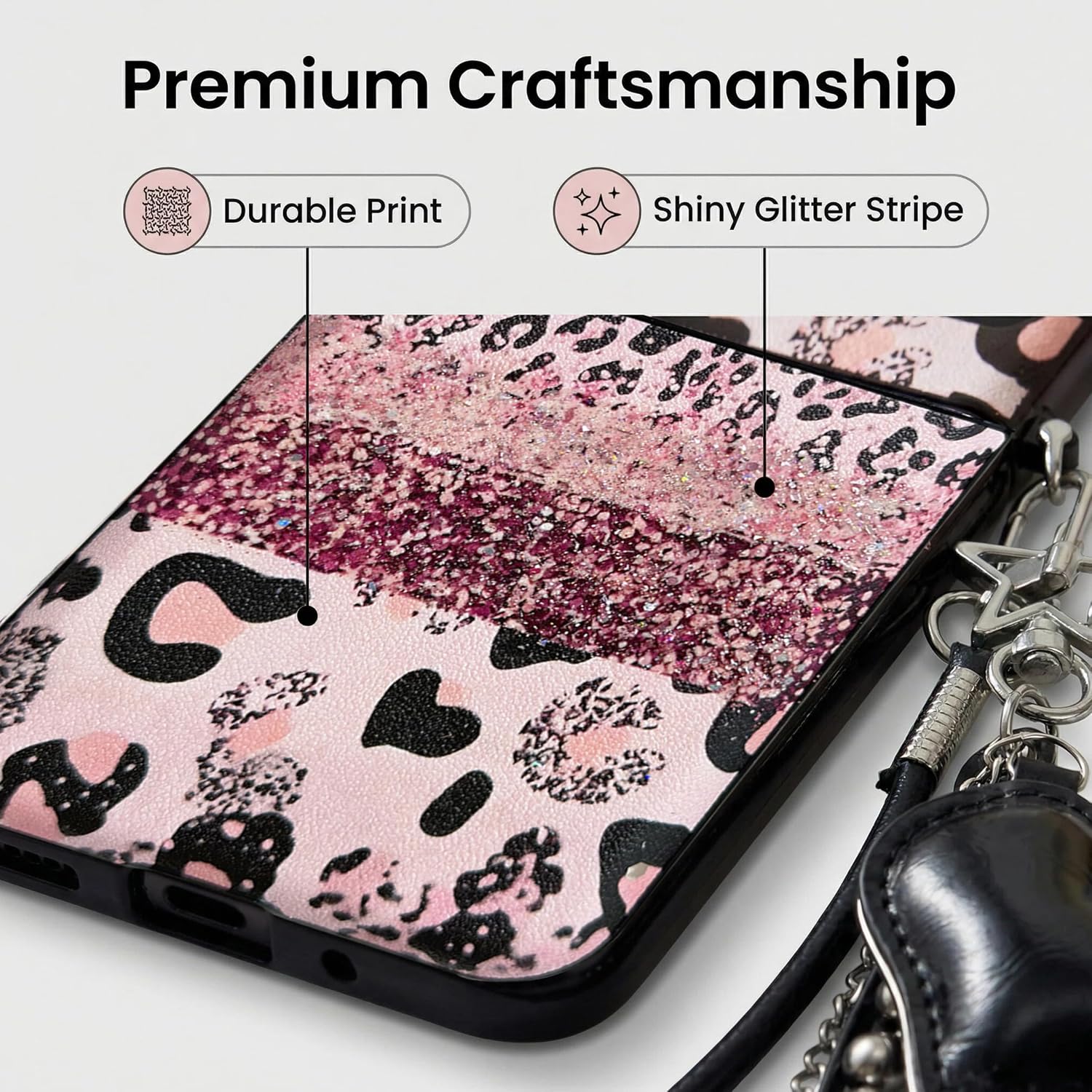 for Motorola Razr 2026/2025/2024 Case with Strap & Hinge Protection, Pink Leopard Print Bling Design Razr 2025/2026 Phone Case for Women and Girls, Shockproof Cute Case for Moto Razr 2026/2025