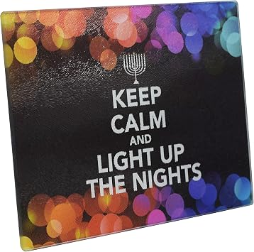 The Kosher Cook Chanukah Decorative Serving Tray, Keep Calm and Light Up The Nights, Holiday Serving Platters and Trays for Hanukkah - Glass Tray - 8 x 12