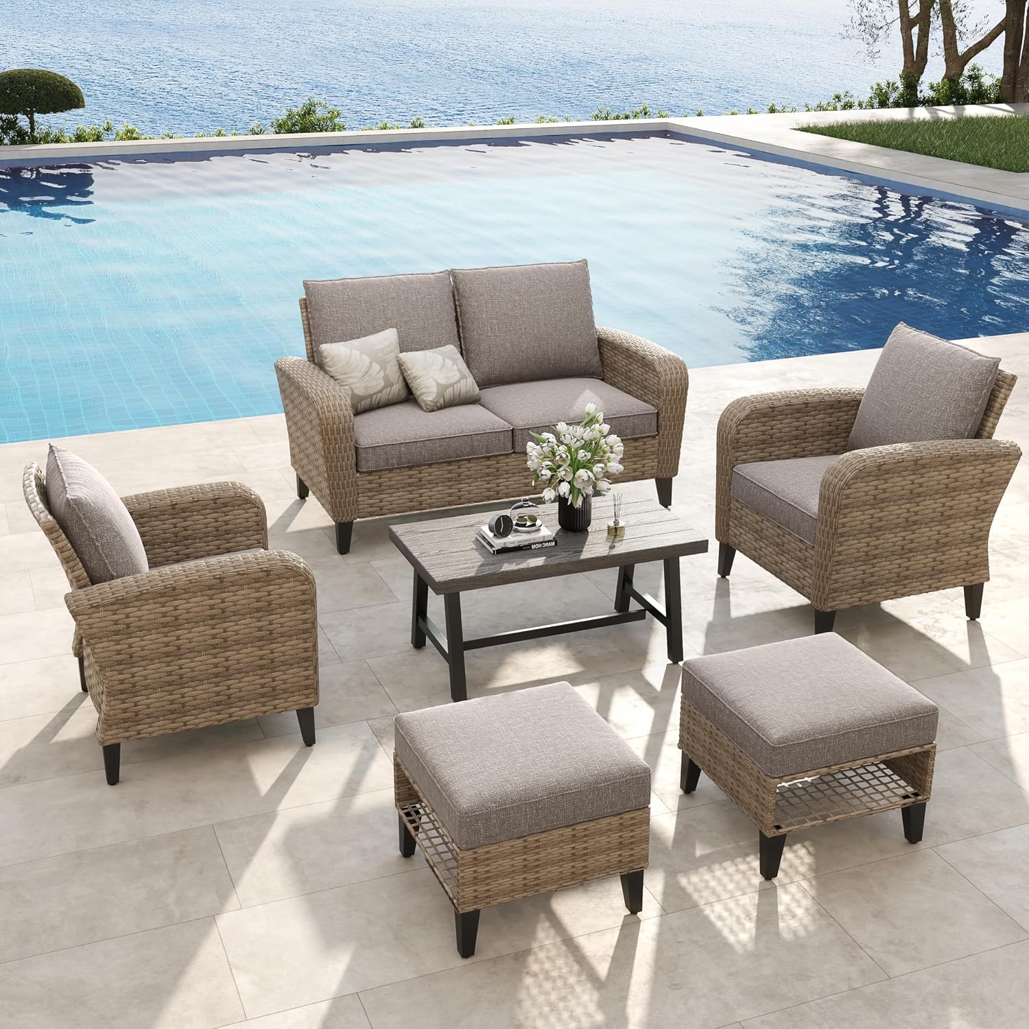 Grand patio Outdoor Loveseat Chair, Wicker Sectional Patio Sofa with Comfy Cushions