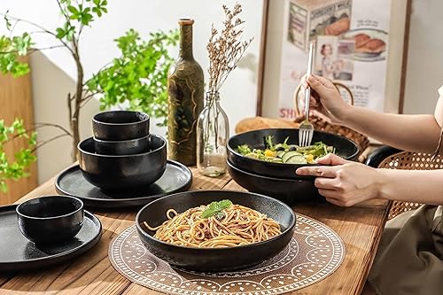Miniatura 7 de S&Q'S CERAMICS Juego de 4 cuencos grandes para pasta, 65 onzas, platos de cerámica poco profundos de 10 pulgadas de ancho, cuencos grandes para