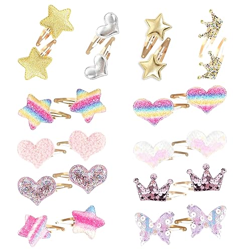 24 horquillas para el cabello para niñas, horquillas de cumpleaños con estrella para el cabello, accesorios para fiesta, corazón, arco iris, lazos