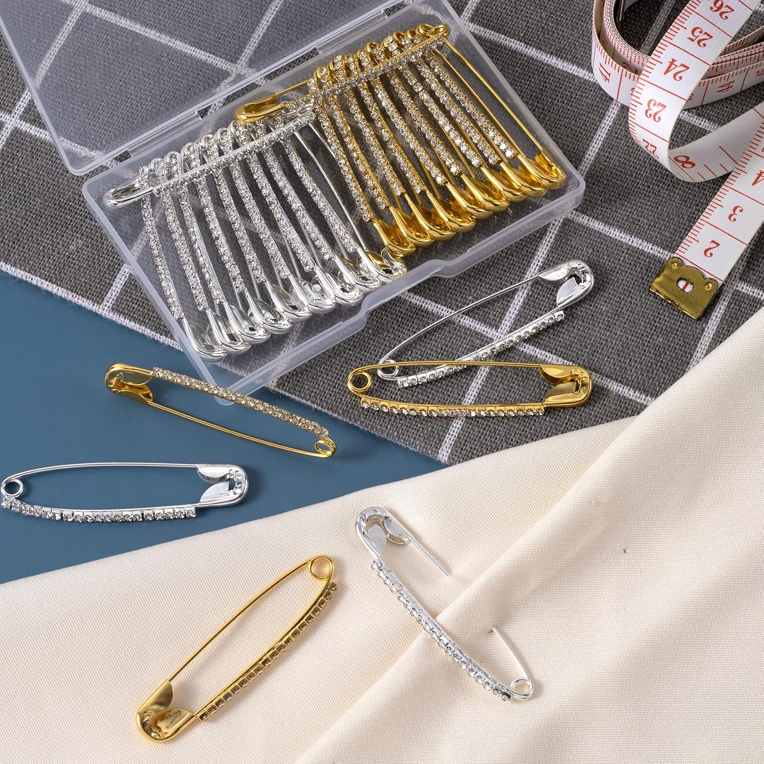 20pcs Rhinestone Safety Pins, Sparkly Rhinestone Decorative Pins for Clothing, Classic Crystal Brooch Clips for Scarf Shawl Jeans Sweaters Dresses- Gold & Silver