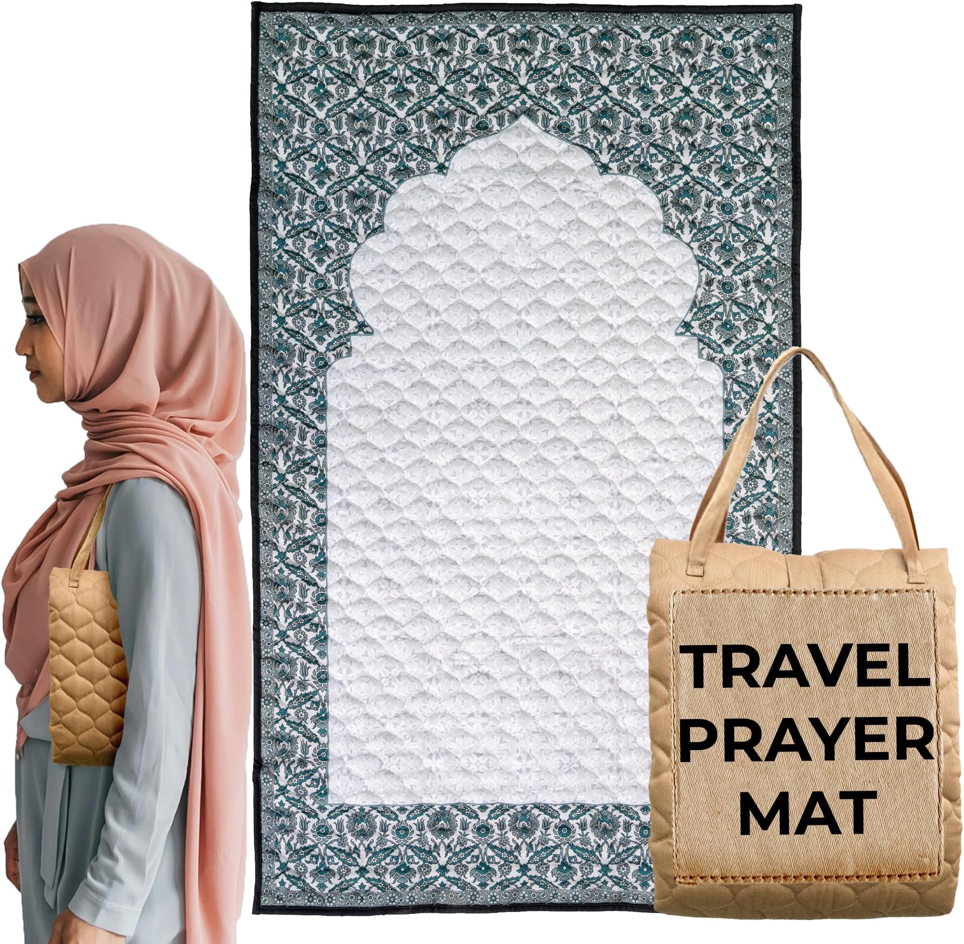 Muslim Prayer Mat - سجادة صلاة - Padded & Portable Islamic Prayer Mat - Ideal For Home & Office Use - Foldable & Machine Washable Prayer Rug - Made With Premium Cotton - Perfect For Islamic Gifts