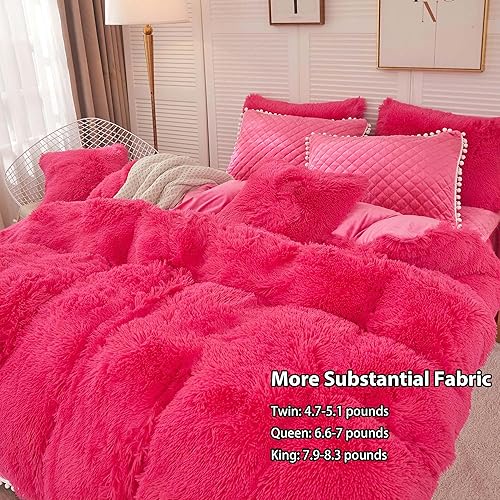 Miniatura 4 de LIFEREVO Juego de funda de edredón de felpa de lujo, suave terciopelo esponjoso (1 funda de edredón mullida de pelo sintético + 2 fundas de almohada