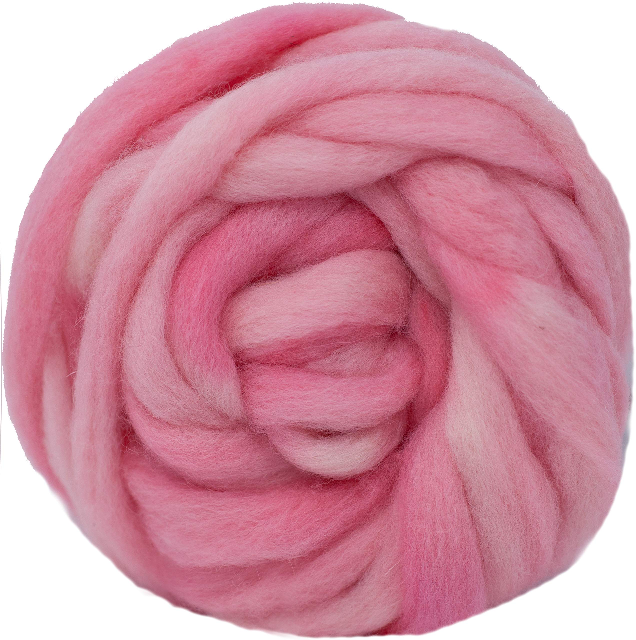 Wool Roving Craft Fiber. Hand Dyed Soft BFL Wool Top. Pre-drafted for easy Hand Spinning, Needle Felting, Wet Felting, Weaving, Embellishments, and Felted Soap. 1 Ounce, Aqualon Pink