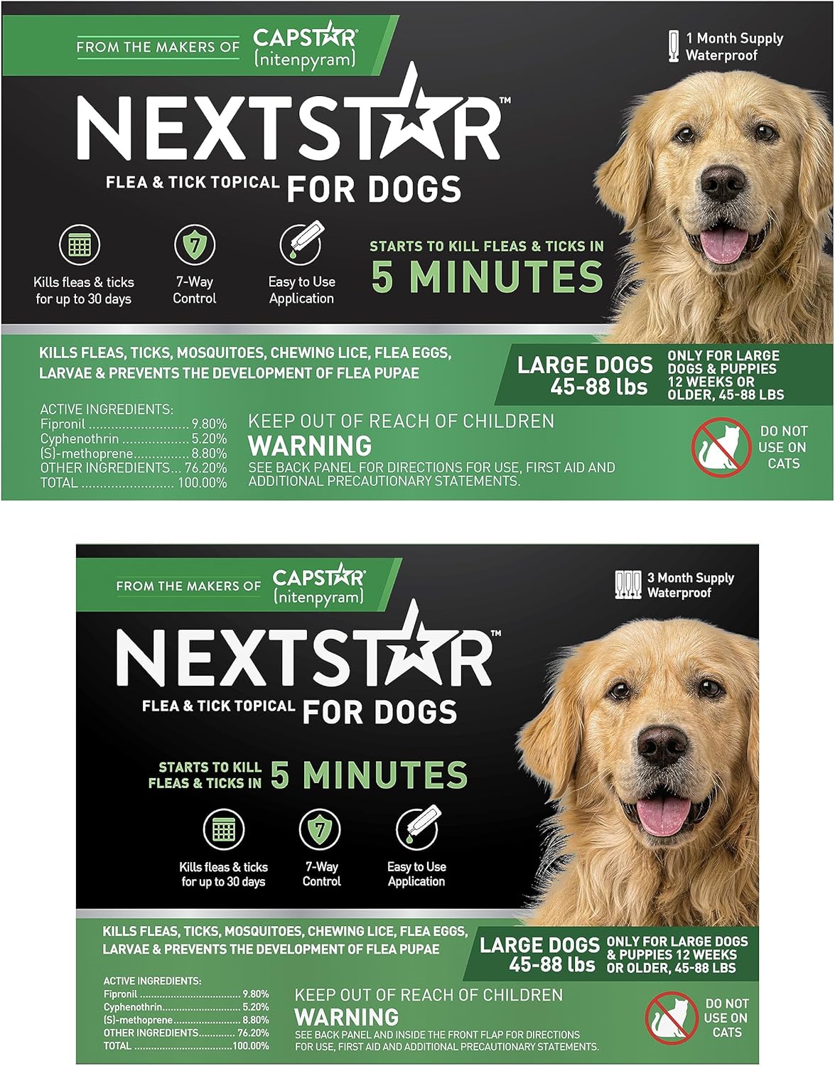 NEXTSTAR Flea and Tick Prevention for Dogs, Repellent, and Control, Fast Acting Waterproof Topical Drops for Large Dogs, 3+1 Month Bundle
