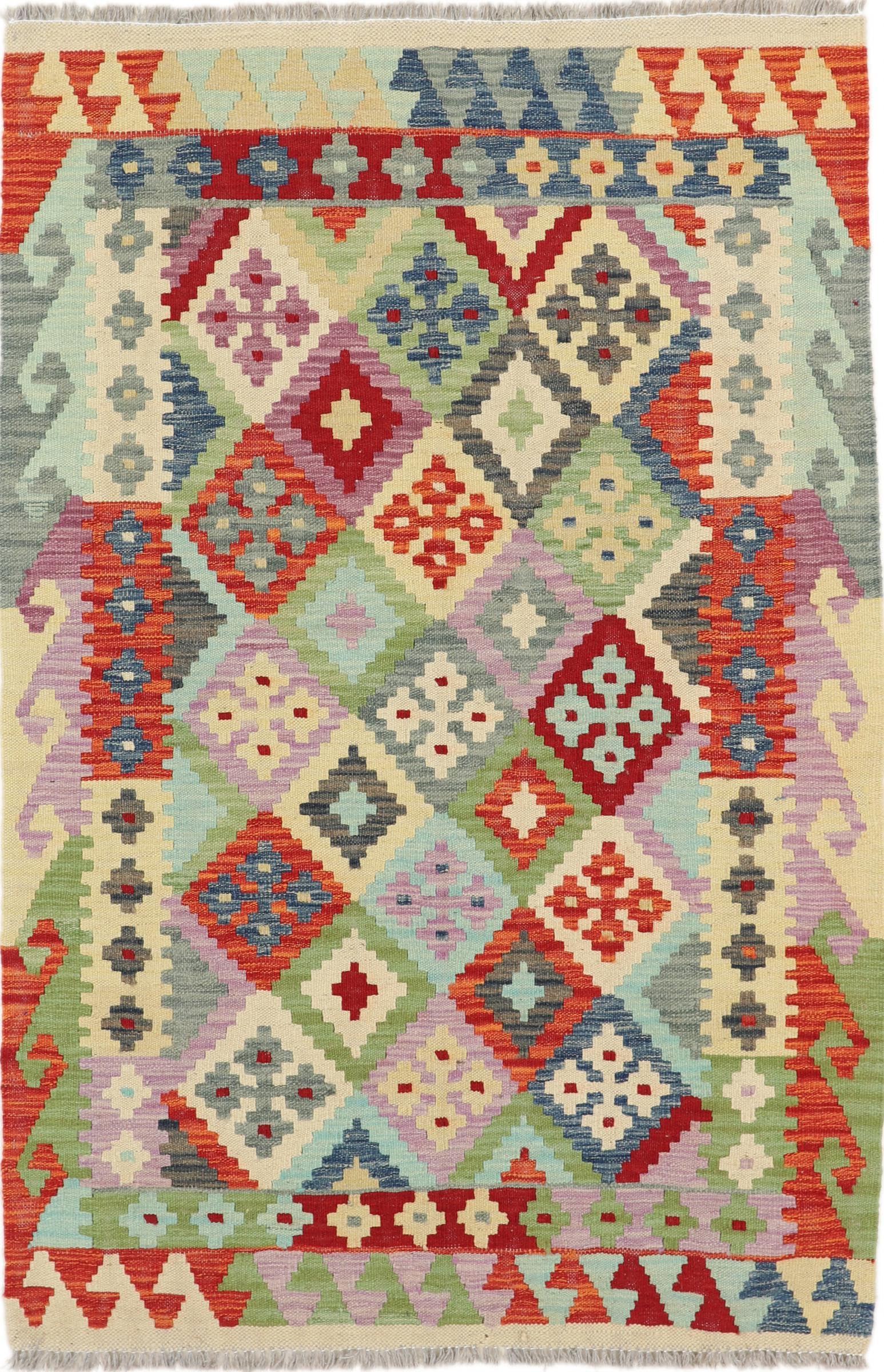Tapis d'Orient Kilim Afghan en Laine Résistante de 104x153 pour Sols Froids