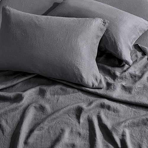 Miniatura 3 de Levtex Home - 100% lino - Juego de sábanas tamaño individual - Lino lavado - Carbón - El juego incluye sábana encimera (66x96 pulgadas), sábana