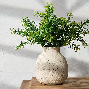 PORCER Ceramic Rustic Flower Vase, 6.1 Inch Cute Boho for Home Decor, Farmhouse Terracotta Vase for Living Room, Table, Shelf, Mantel Decoration, Farmhouse, White