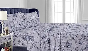 Tribeca Living 100% Cotton Flannel Sheet Set - 200 GSM, Deep Pocket, Ultra Soft & Cozy, California King, Floral Printed