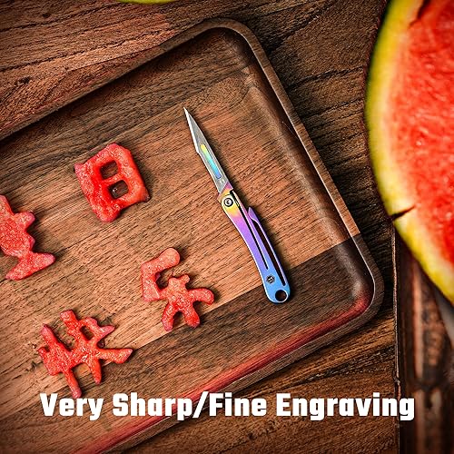 Miniatura 10 de KeyUnity KK07 Mini cuchillo de bisturí de titanio con cuchillas reemplazables #11, cuchillo plegable EDC con clip de bolsillo, para caza al aire