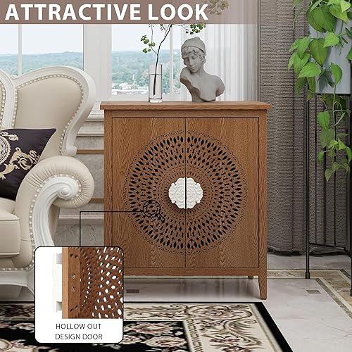 Miniatura 4 de Armario de almacenamiento Accent con 2 puertas, aparador buffet con manija de puerta tallada, gabinete decorativo moderno con almacenamiento y