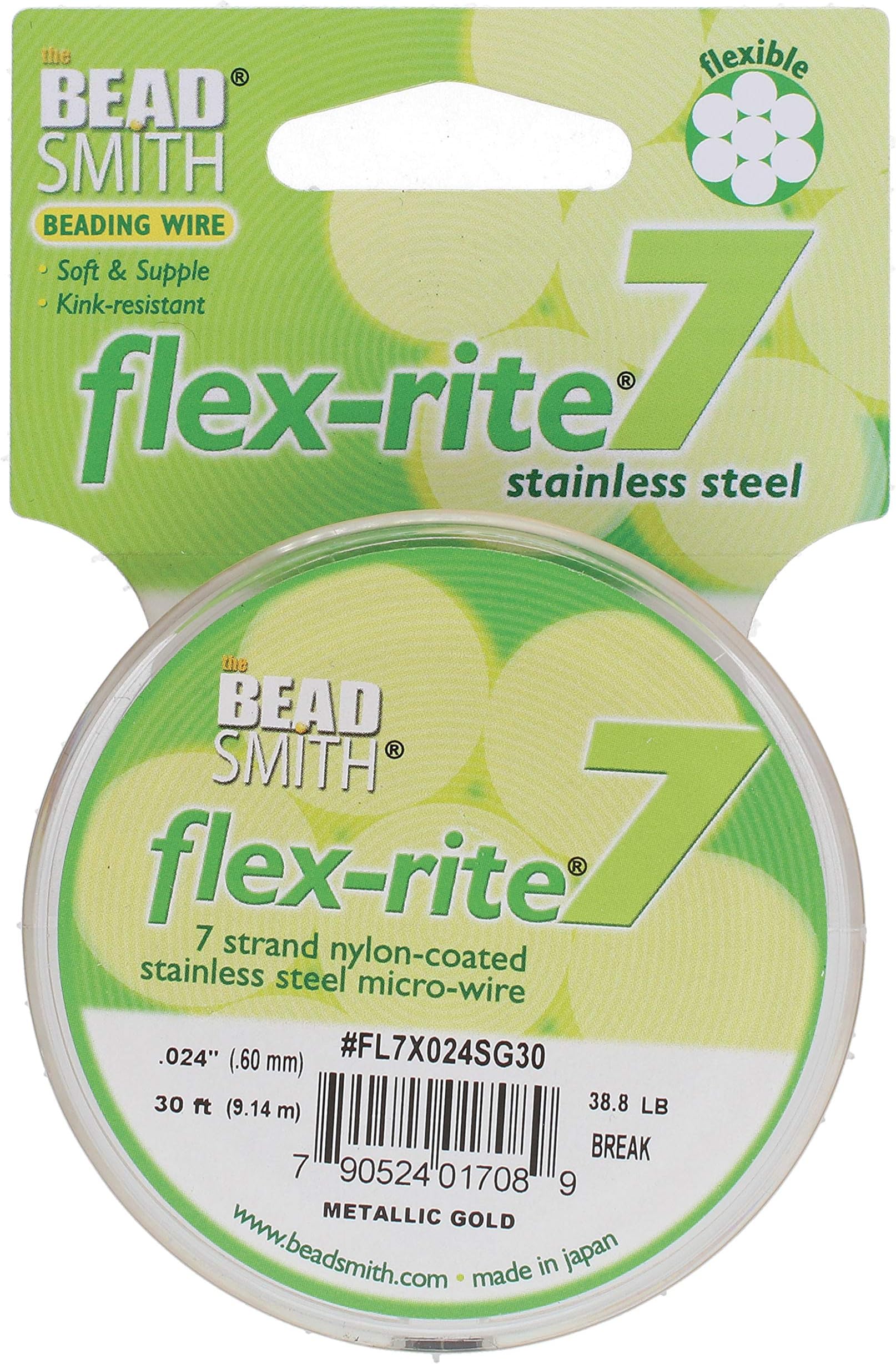 Flex-Rite 7 Strand Nylon Coated, Stainless-Steel Beading Wire, Jewelry Making Supply (.024 Dia, Pearl Silver - 30 ft)