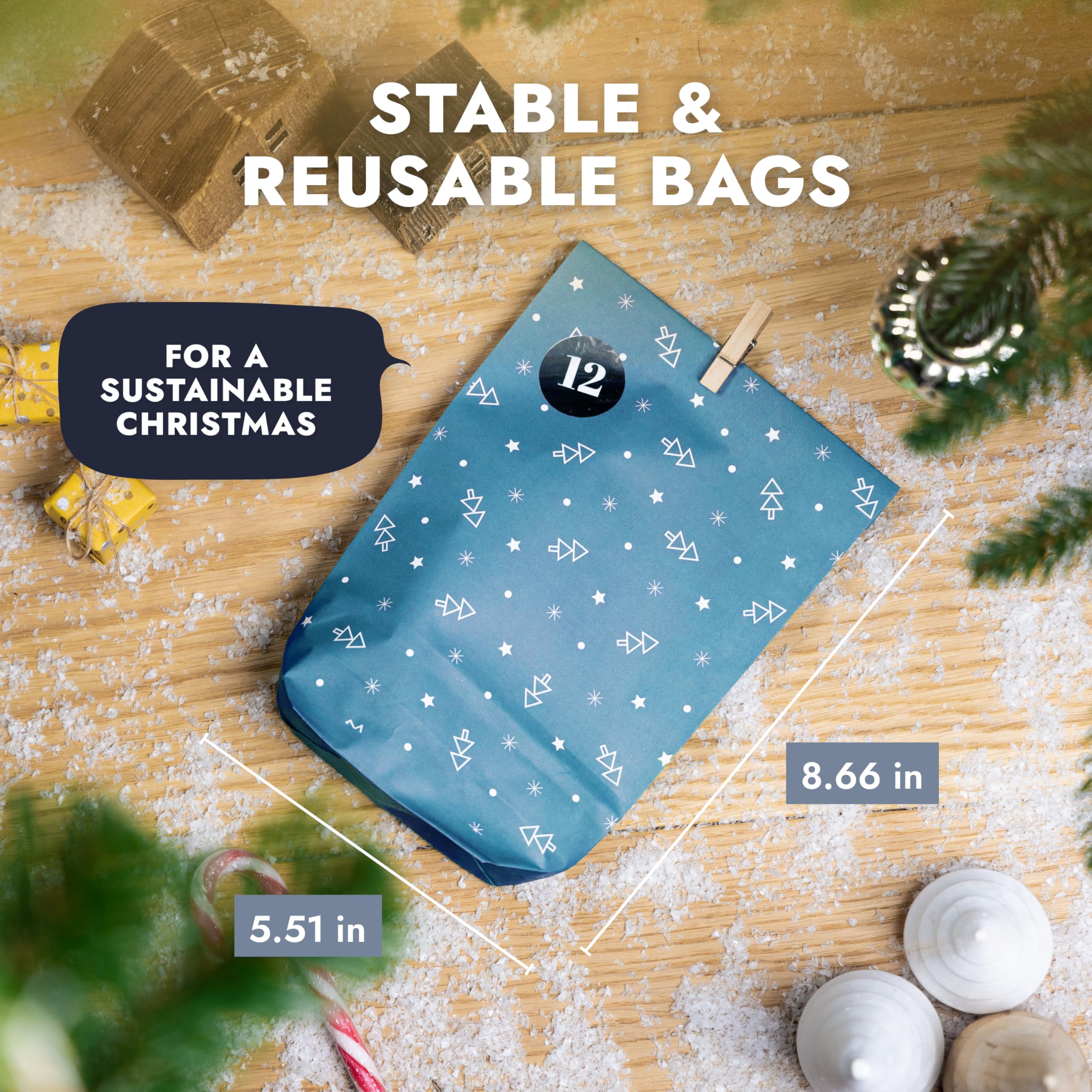 AMARI ® Calendrier De LAvent à Remplir Christmas Mix - 24 Sacs En P Avec Des Agrafes En Bois A Realiser A Noel Sacs Amz B0cgf